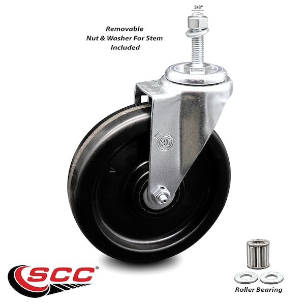 6 Inch Phenolic Wheel Swivel 3/8 Inch Threaded Stem Caster